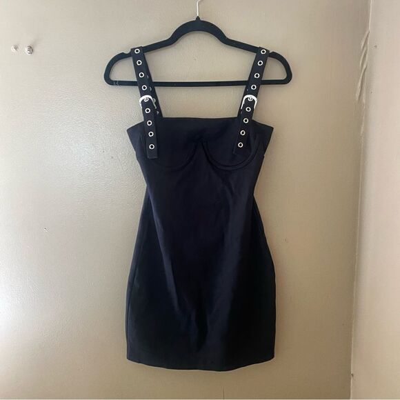 H:ours Amya black mini dress buckle straps bustier style body con Revolve Sz S - Picture 2 of 10